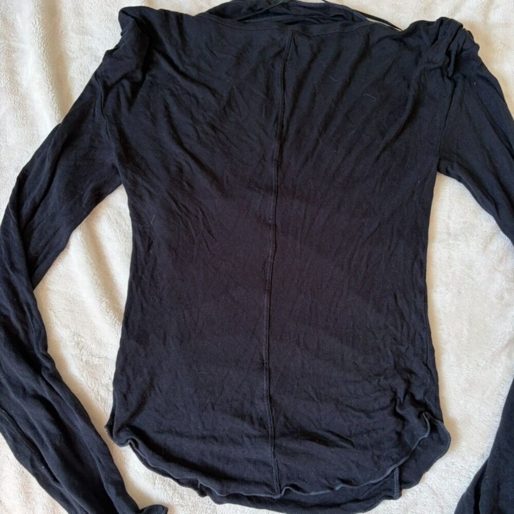 Free People Ruched Front Long Sleeve Top Size XS Black Boatneck